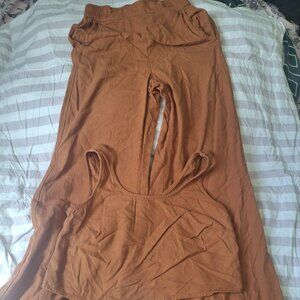 Rewash Outfit Set Brown XS Rayon Linen Cotton Wide-Leg Pants Scoop Neck Tank